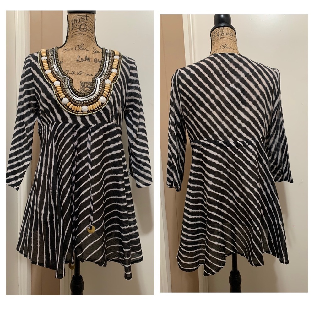 BOSTON PROPER STONES EMBELLISHED BOHO TUNIC XS
